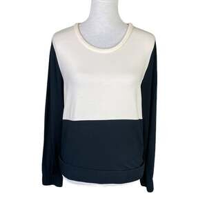 Townsen NWT Black Cream Colorblock Long Sleeve Soft Knit Elastic Hem Top